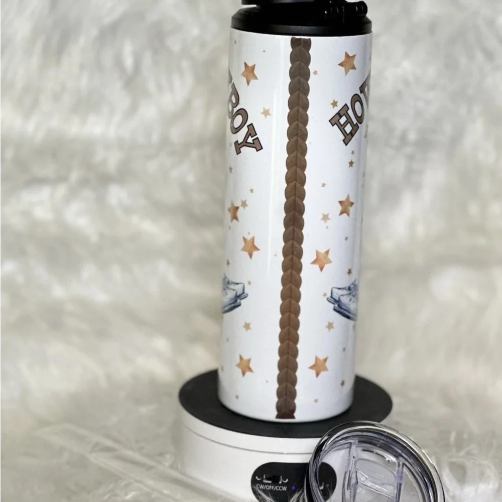 Howdy Cowboy! | 20 oz. Stainless‎ Steel Tumbler with Round Portable & Slide Lids